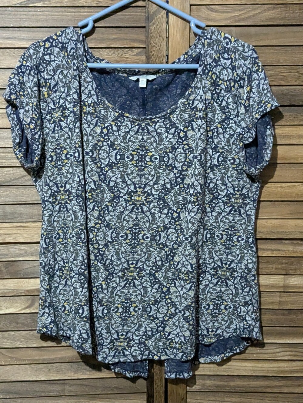 Lucky Brand Floral Mix Cobalt Slub Short Sleeve Scoop Neck Top
